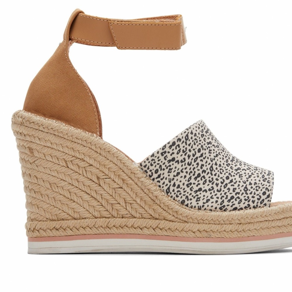 Toms Marisol natural leopard wedge heel open toe ankle strap sandals size 8 - Picture 2 of 8